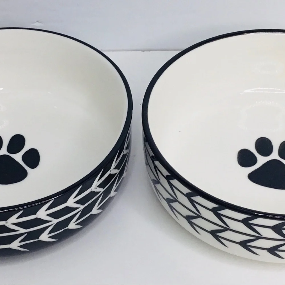 2 Signature Houseware WHITE ARROW Bowl Cat Dog Water Food Ceramic White …